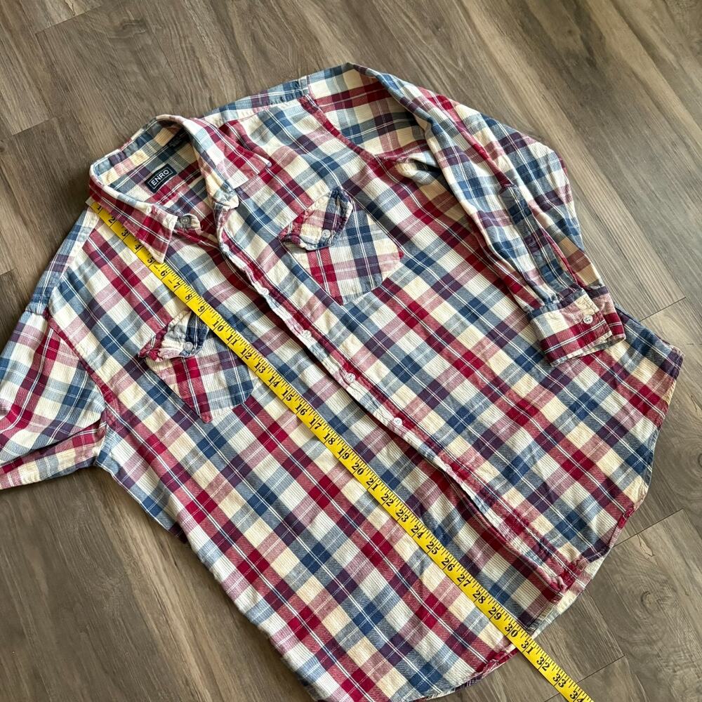 Vintage 1970s Enro Button Up Shirt Men's Size XL Plaid Striped Flannel Distress - Picture 4 of 7